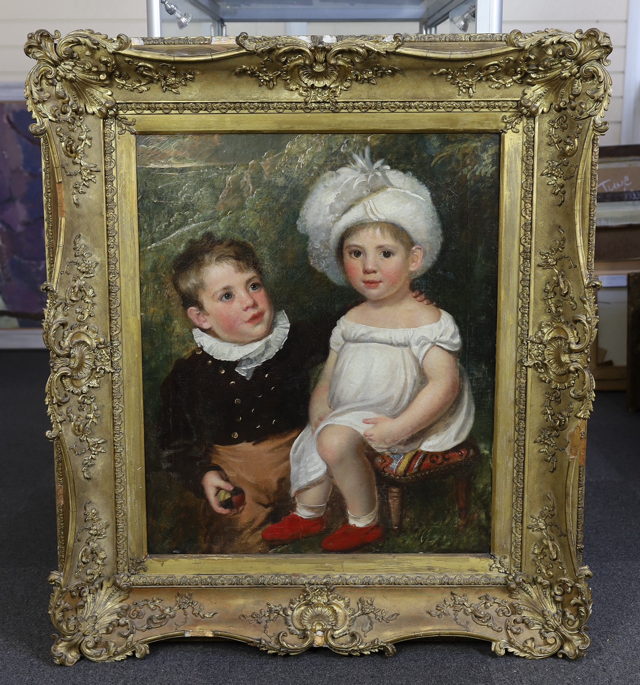 Circle of Sir Thomas Lawrence (British, 1769-1830), Portrait of two children, oil on canvas, 75 x 62cm